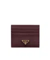 Prada Logo Plaque Card Holder In Burgundy