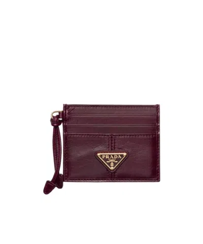 Prada Logo-plaque Card Holder In Burgundy