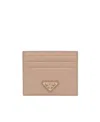 Prada Textured Leather Cardholder With Signature Logo Plaque In Nude