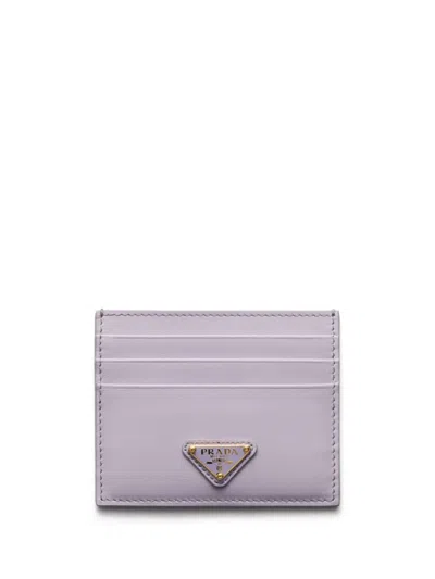Prada Logo Plaque Card Holder In Wisteria