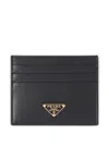 Prada Triangle Logo Calf Leather Cardholder In Black