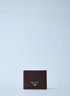 Prada Leather Card Holder Featuring Contrast Panel In Brown