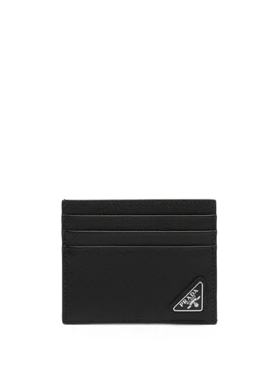 Prada Logo Plaque Cardholder In Black