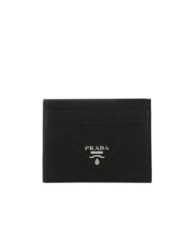 Prada Leather Card Holder In Black