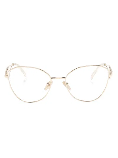 Prada Logo Plaque Cat-eye Frame Glasses In Gold