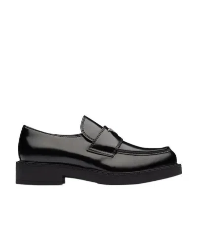 Prada Logo-plaque Chunky Heel Loafers In Black