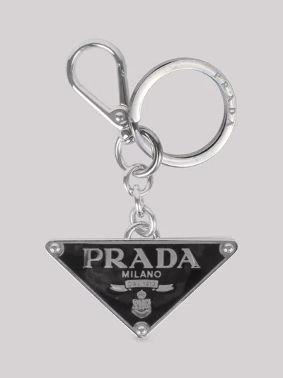 Prada Logo-plaque Clasp-fastening Keyring In Metallic