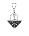 Prada Triangle Enamel Keychain In Black