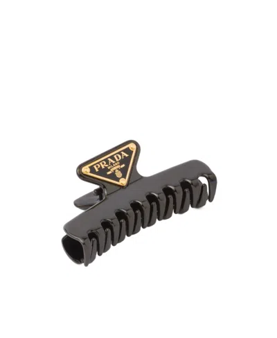Prada Logo-plaque Claw Hair Clip In Black