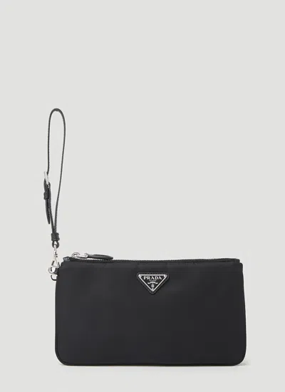 Prada Logo Plaque Clutch Bag In Black
