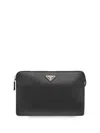 Prada Triangle Logo Leather Clutch Bag In Black