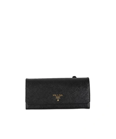 Prada Logo Fold Continental Wallet In Black