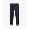 PRADA LOGO-PLAQUE CONTRAST-STITCH STRAIGHT-LEG JEANS