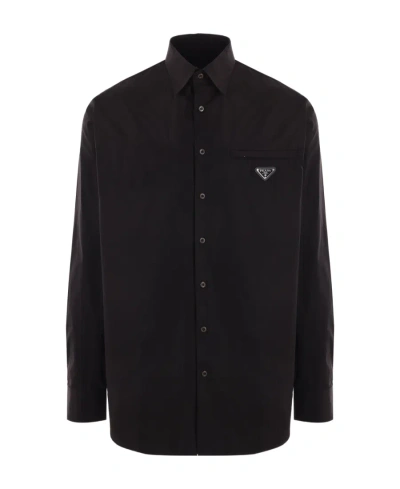 Prada Logo-plaque Cotton Shirt In Black