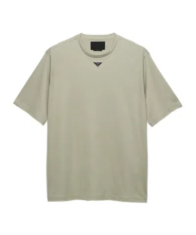 Prada Logo-plaque Cotton T-shirt In Green