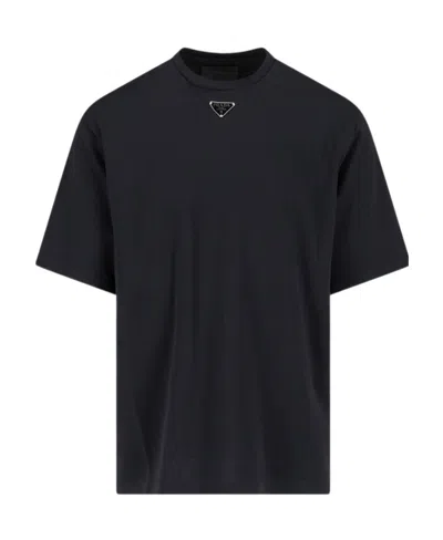 Prada Triangle Logo Oversized T-shirt In Black