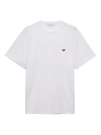 Prada Logo Plaque Crewneck T-shirt In White