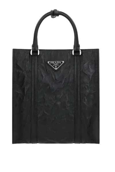 Prada Padded Logo Plaque Tote Bag In Neutrals