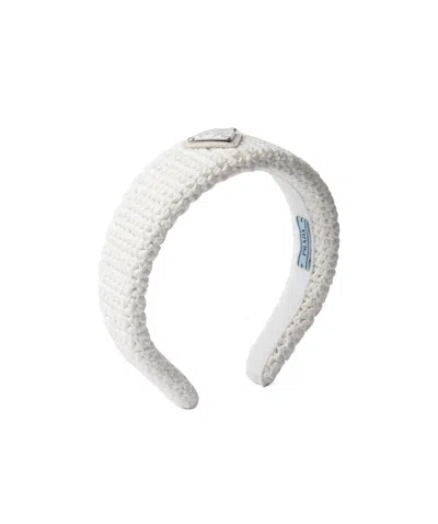 Prada Logo-plaque Crochet Headband In White