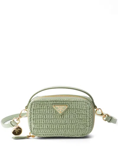 Prada Logo-plaque Crochet Pouch In Green