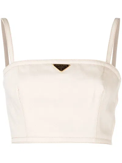 Prada Logo-plaque Cropped Top In Nude