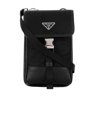 Prada Nylon And Saffiano Leather Smartphone Case In Black