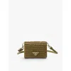 Prada Green Logo-plaque Detachable-strap Crochet Card Holder In Green