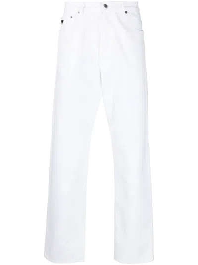 Prada Logo-plaque Detail Trousers In White