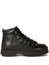 Prada Mens Black Brixxen Triangle-plaque Leather Ankle Boots Eur 44.5 / 10.5 Uk In Black