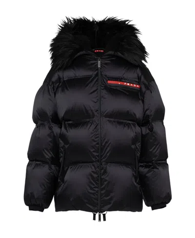 Prada Logo-plaque Down Puffer Jacket In Black
