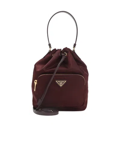 PRADA PRADA LOGO PLAQUE DRAWSTRING BUCKET BAG