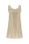 Prada Logo Plaque Embellished Sleeveless Dress In Gold