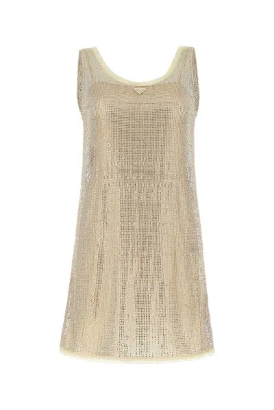PRADA LOGO PLAQUE EMBELLISHED SLEEVELESS DRESS