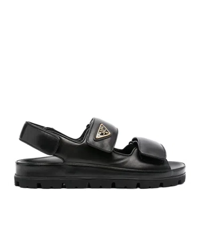 PRADA PRADA LOGO PLAQUE FLAT SANDALS