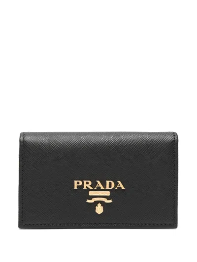 Prada Logo-plaque Foldover Cardholder In Black