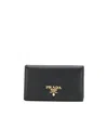 Prada Logo-plaque Foldover Cardholder In Black