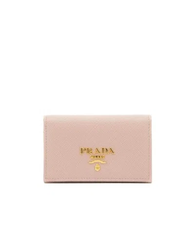 Prada Logo-plaque Foldover Cardholder In Pink