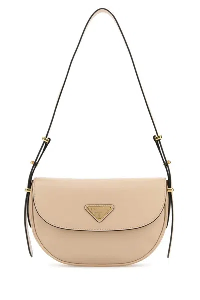 Prada Logo Plaque Foldover Small Shoulder Bag In Beige