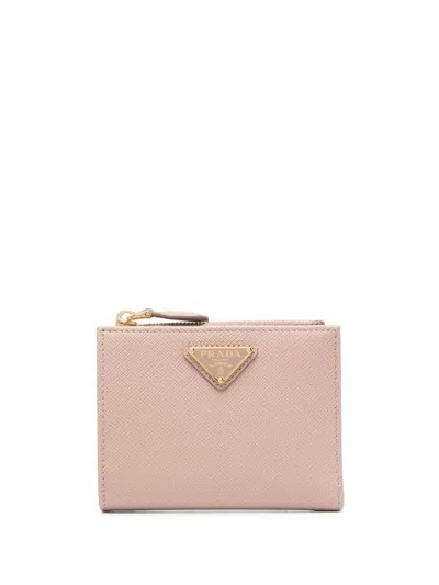 Prada Saffiano Leather Small Wallet With Zip In Pink