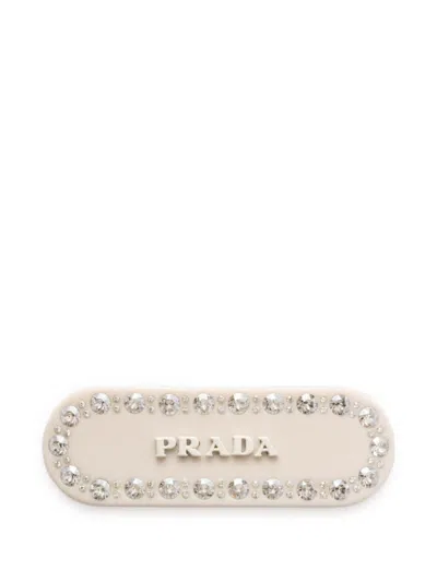 Prada Logo-plaque Hair Clip In White
