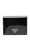 Prada Logo-plaque High-shine Finish Leather Wallet In Black