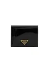 Prada Triangle Logo Patent Leather Wallet In Black
