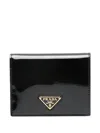 Prada Logo-plaque High-shine Finish Leather Wallet In Nero