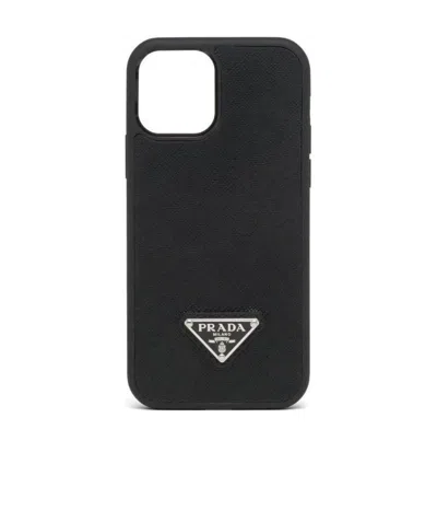 Prada Logo Plaque Iphone 12 Pro Case In Black