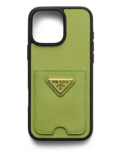Prada Logo-plaque Iphone 16 Pro Max Case In Green