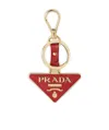 Prada Saffiano Leather And Metal Keychain In Red