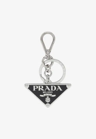 Prada Logo-plaque Keyring In Black