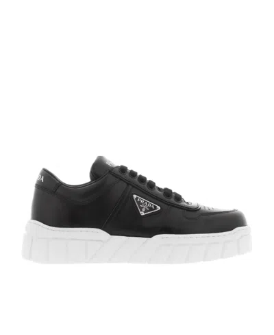 Prada Logo-plaque Lace-up Sneakers In Black