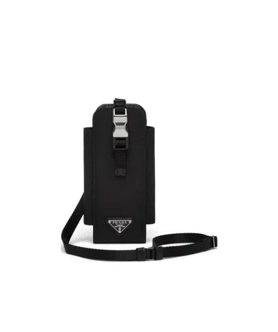 Prada Logo-plaque Lanyard Phone Holder In Black