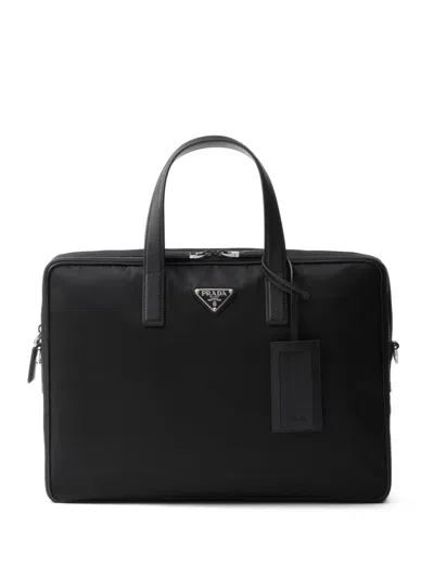 Prada Logo-plaque Laptop Bag In Black